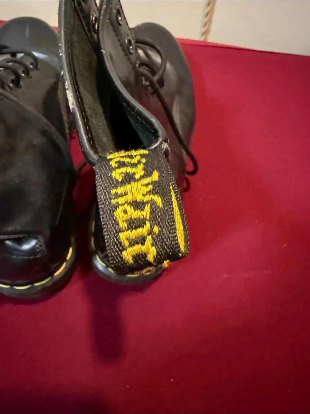 Dr. Martens Black Leather Lace-Up Boots with Yellow Stitching us 9